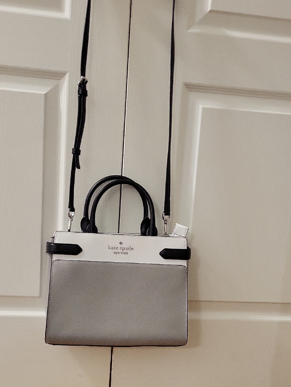 kate spade Two-Tone Gray, White & Black Leather Satchel